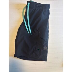ZeroXposur Swim Trunks Mens Medium Black Excellent Teal Drawstring Cargo Pocket